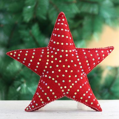 Alternate image for Hand Made Wool Star Christmas Tree Topper Red Star