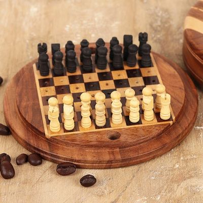 Alternate image for Acacia and Ebony Wood Mini Chess Set Meeting of the Minds