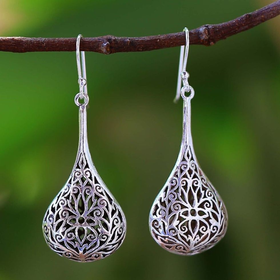 Artisan Crafted Sterling Silver Dangle Earrings 'Filigree Teardrop'