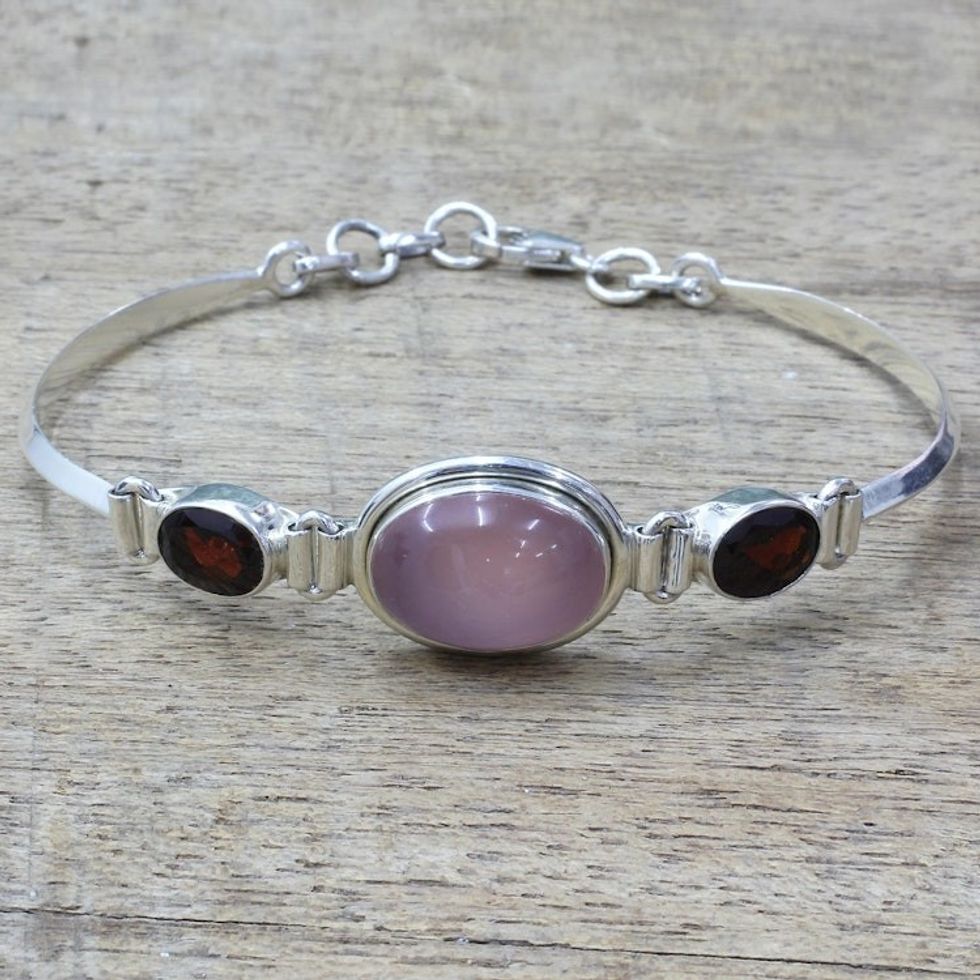 Sterling Silver Garnet and Chalcedony Pendant Bracelet 'Shining Red'