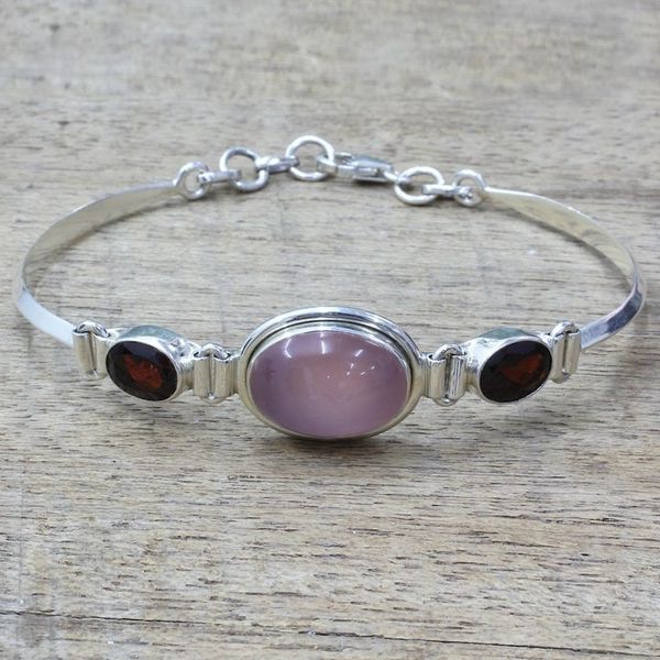 Alternate image for Sterling Silver Garnet and Chalcedony Pendant Bracelet Shining Red