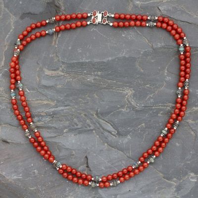 Alternate image for Double Carnelian Strand Beaded Necklace with Labradorite Bright Hopes