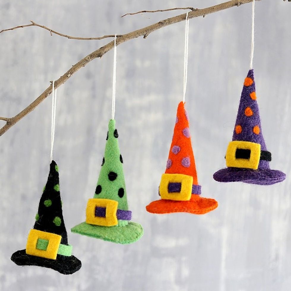 Witch Hat Halloween Ornaments Set of 4 'Magical Hats'