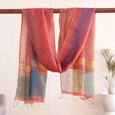 Alternate image for Handloomed Colorful Silk Shawl from India Colorful Blast