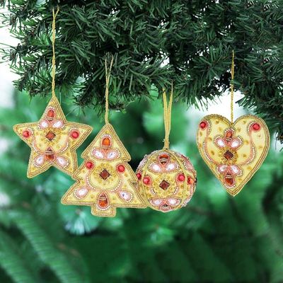 Alternate image for Red and Gold Embellished Satin Ornaments Set of 4 Lavish Holiday