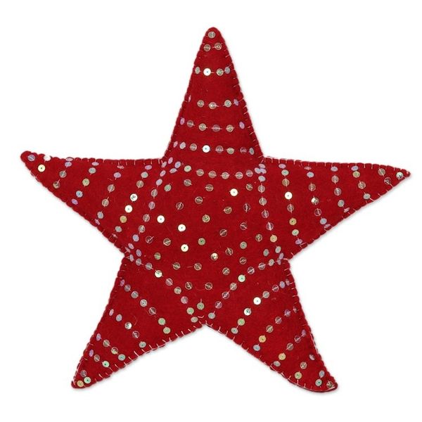 Alternate image for Hand Made Wool Star Christmas Tree Topper Red Star