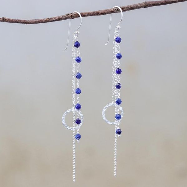 Alternate image for Lapis Lazuli Dangle Earrings with Sterling Rings Solar Love