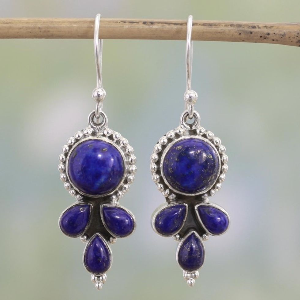 Indian Lapis Lazuli and Sterling Silver Dangle Earrings 'Starry Fantasy'