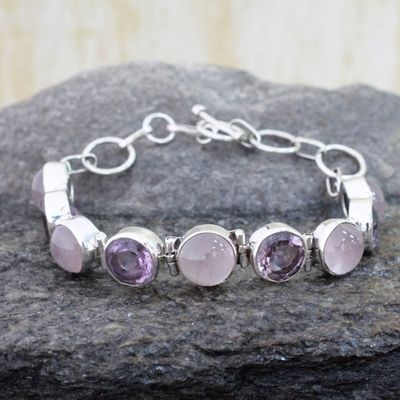 Primary image for Sterling Silver Bracelet with Rose Quartz and Amethyst Spiritual Romance