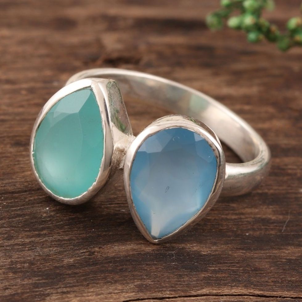 4-Carat Teardrop Chalcedony Cocktail Ring from India 'Teardrop Sparkle'