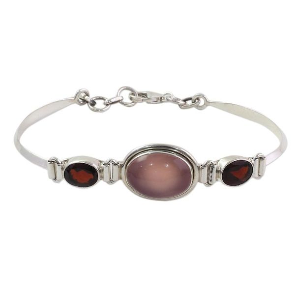 Alternate image for Sterling Silver Garnet and Chalcedony Pendant Bracelet Shining Red