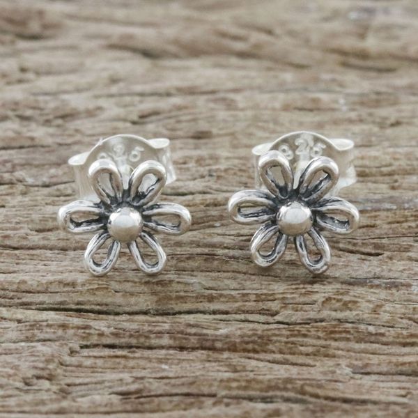 Alternate image for Floral Motif Sterling Silver Stud Earrings from Thailand Flower Fancy