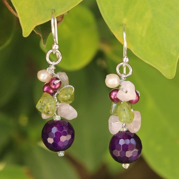 Alternate image for Pearl and Rose Quartz Cluster Earrings Princess Legend