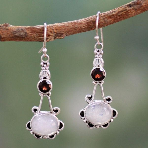 Alternate image for Garnet and Rainbow Moonstone Sterling Silver Earrings Fresh Beauty