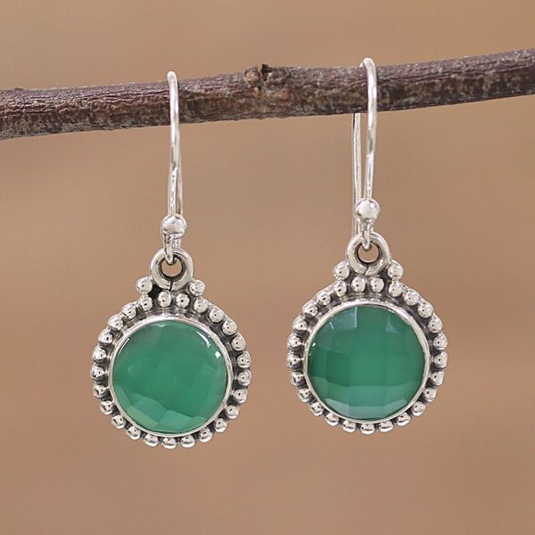 Alternate image for Green Onyx and Sterling Silver Dangle Earrings from India Green Passion