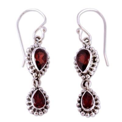Alternate image for Garnet Earrings in Sterling Silver from India Jewelry Halo of Beauty