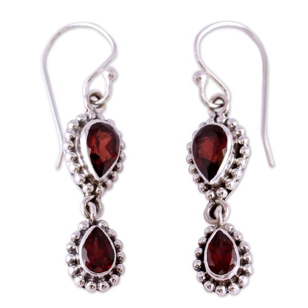 Alternate image for Garnet Earrings in Sterling Silver from India Jewelry Halo of Beauty