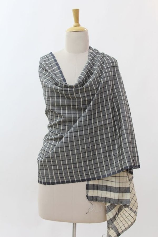 Alternate image for Indian Hand Woven Natural 100 Silk Shawl Wrap Geometric Fusion