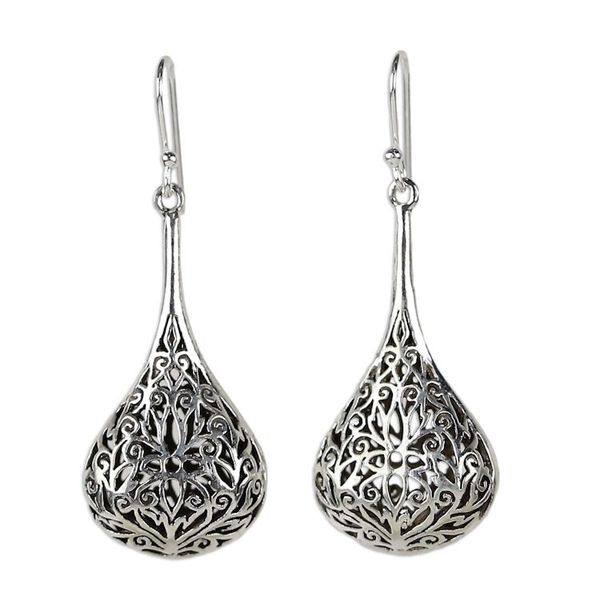 Alternate image for Artisan Crafted Sterling Silver Dangle Earrings Filigree Teardrop