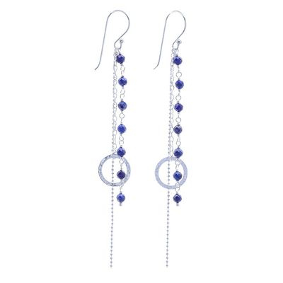 Alternate image for Lapis Lazuli Dangle Earrings with Sterling Rings Solar Love