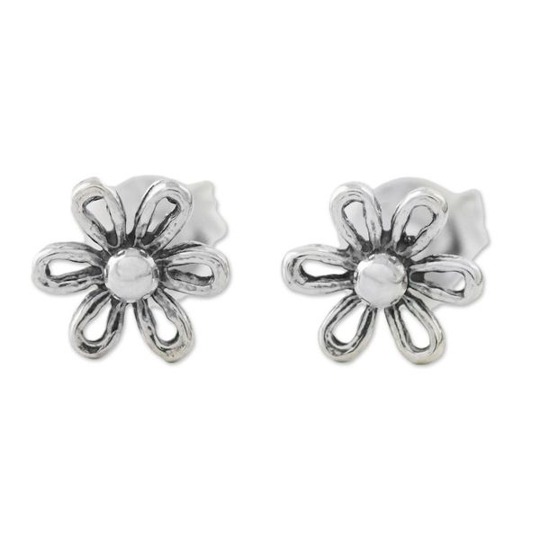 Alternate image for Floral Motif Sterling Silver Stud Earrings from Thailand Flower Fancy