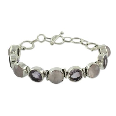 Alternate image for Sterling Silver Bracelet with Rose Quartz and Amethyst Spiritual Romance
