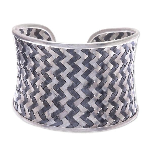 Alternate image for Woven 950 Silver Cuff Bracelet from Thailand Dark Path