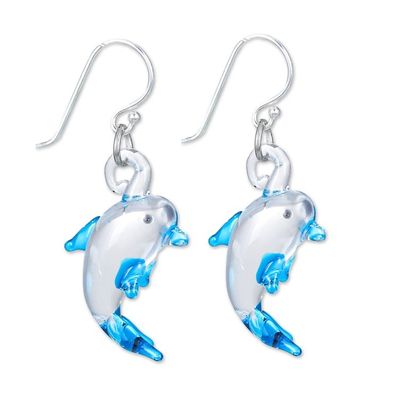 Alternate image for Handblown Glass Dolphin Dangle Earrings from Thailand Dolphin Glam