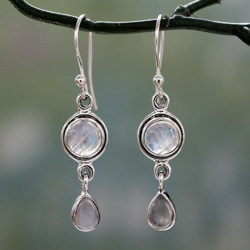 Moonstone Earrings in Sterling Silver Handmade in India 'Shimmer'