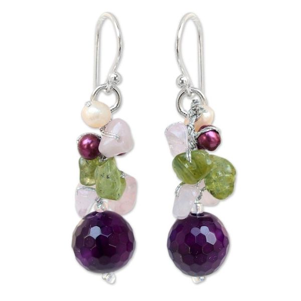 Alternate image for Pearl and Rose Quartz Cluster Earrings Princess Legend