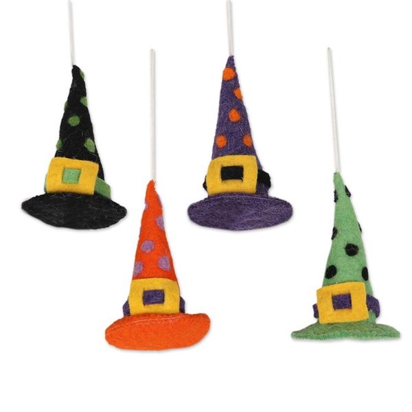 Alternate image for Witch Hat Halloween Ornaments Set of 4 Magical Hats
