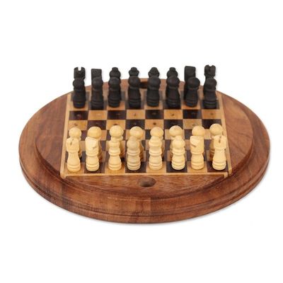 Alternate image for Acacia and Ebony Wood Mini Chess Set Meeting of the Minds