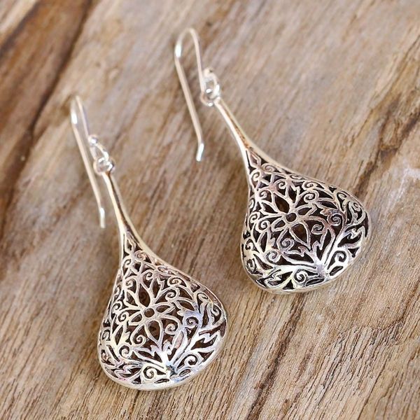 Alternate image for Artisan Crafted Sterling Silver Dangle Earrings Filigree Teardrop