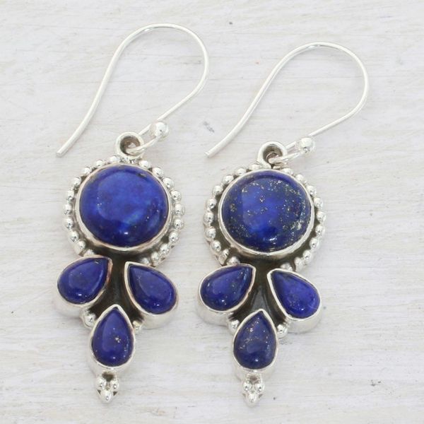Alternate image for Indian Lapis Lazuli and Sterling Silver Dangle Earrings Starry Fantasy