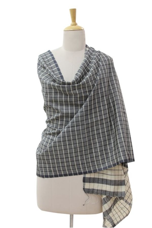 Alternate image for Indian Hand Woven Natural 100 Silk Shawl Wrap Geometric Fusion