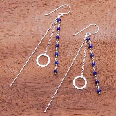 Alternate image for Lapis Lazuli Dangle Earrings with Sterling Rings Solar Love
