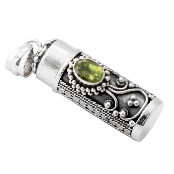 Alternate image for Peridot and 925 Silver Prayer Box Pendant from India Calmness
