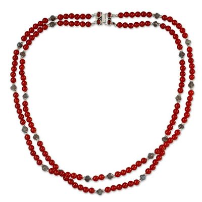 Alternate image for Double Carnelian Strand Beaded Necklace with Labradorite Bright Hopes