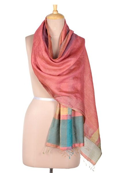 Alternate image for Handloomed Colorful Silk Shawl from India Colorful Blast