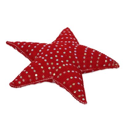 Alternate image for Hand Made Wool Star Christmas Tree Topper Red Star