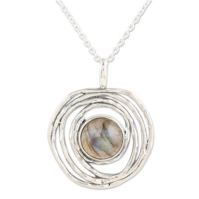 Alternate image for Sterling Silver Pendant Necklace with Natural Labradorite Modern Shield
