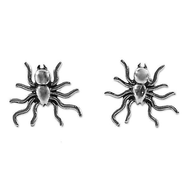 Alternate image for Sterling Silver Stud Earrings Spider Shape from Thailand Little Sun Spiders