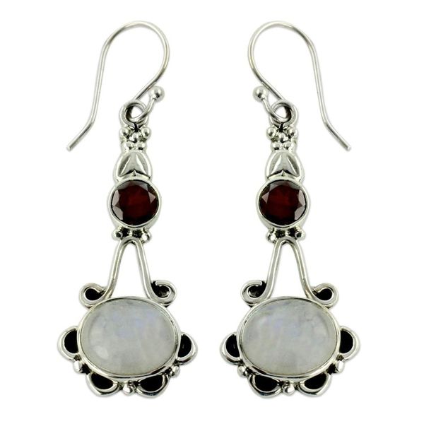 Alternate image for Garnet and Rainbow Moonstone Sterling Silver Earrings Fresh Beauty