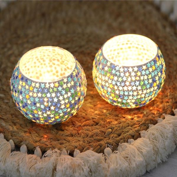 Alternate image for Glass Star Mosaic Tealight Candleholders Pair Starry Dazzle