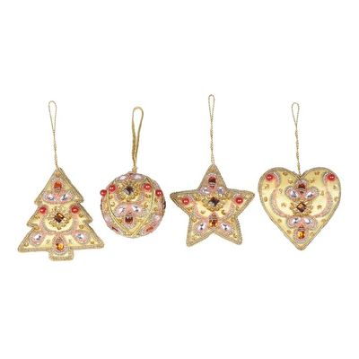 Alternate image for Red and Gold Embellished Satin Ornaments Set of 4 Lavish Holiday
