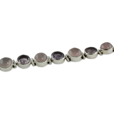 Alternate image for Sterling Silver Bracelet with Rose Quartz and Amethyst Spiritual Romance