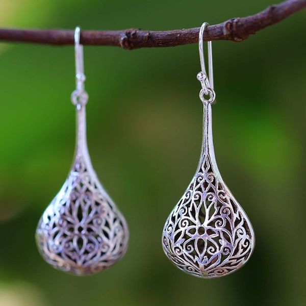 Alternate image for Artisan Crafted Sterling Silver Dangle Earrings Filigree Teardrop