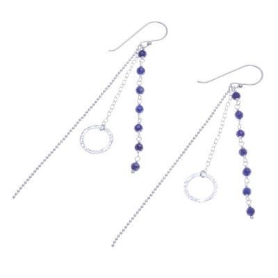 Alternate image for Lapis Lazuli Dangle Earrings with Sterling Rings Solar Love