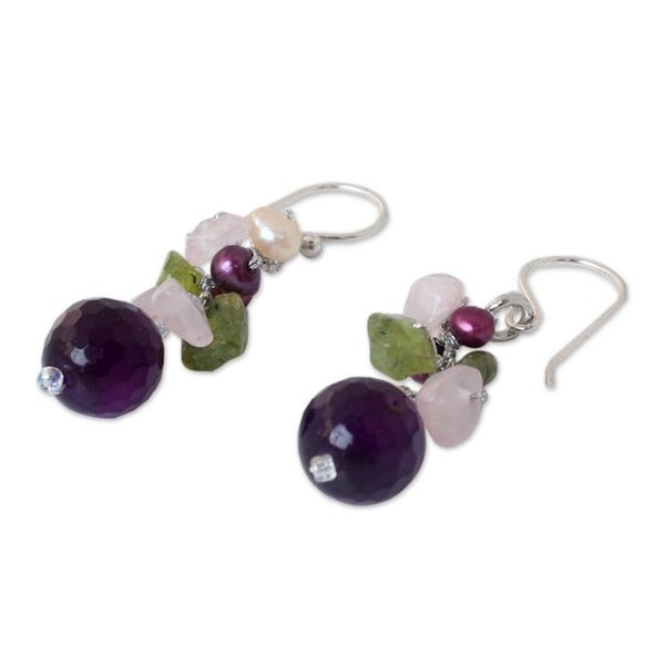 Alternate image for Pearl and Rose Quartz Cluster Earrings Princess Legend