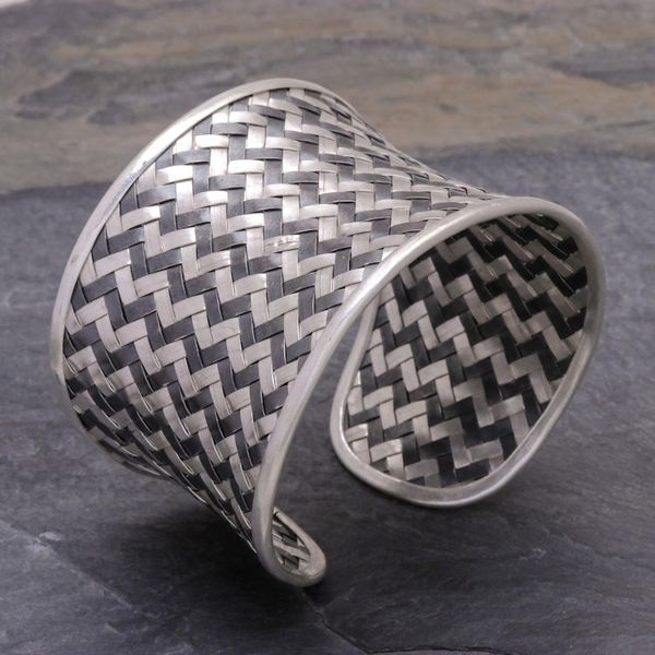 Alternate image for Woven 950 Silver Cuff Bracelet from Thailand Dark Path